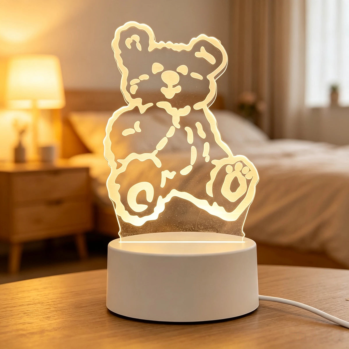 Süßes LED Nachtlicht Kinder – Acryl Tischlampe Warmweiß, Niedliche Cartoon Tiere Schlummerlicht, USB Nachtischlampe Deko für Kinderzimmer, Baby, Geburtstag & Weihnachten