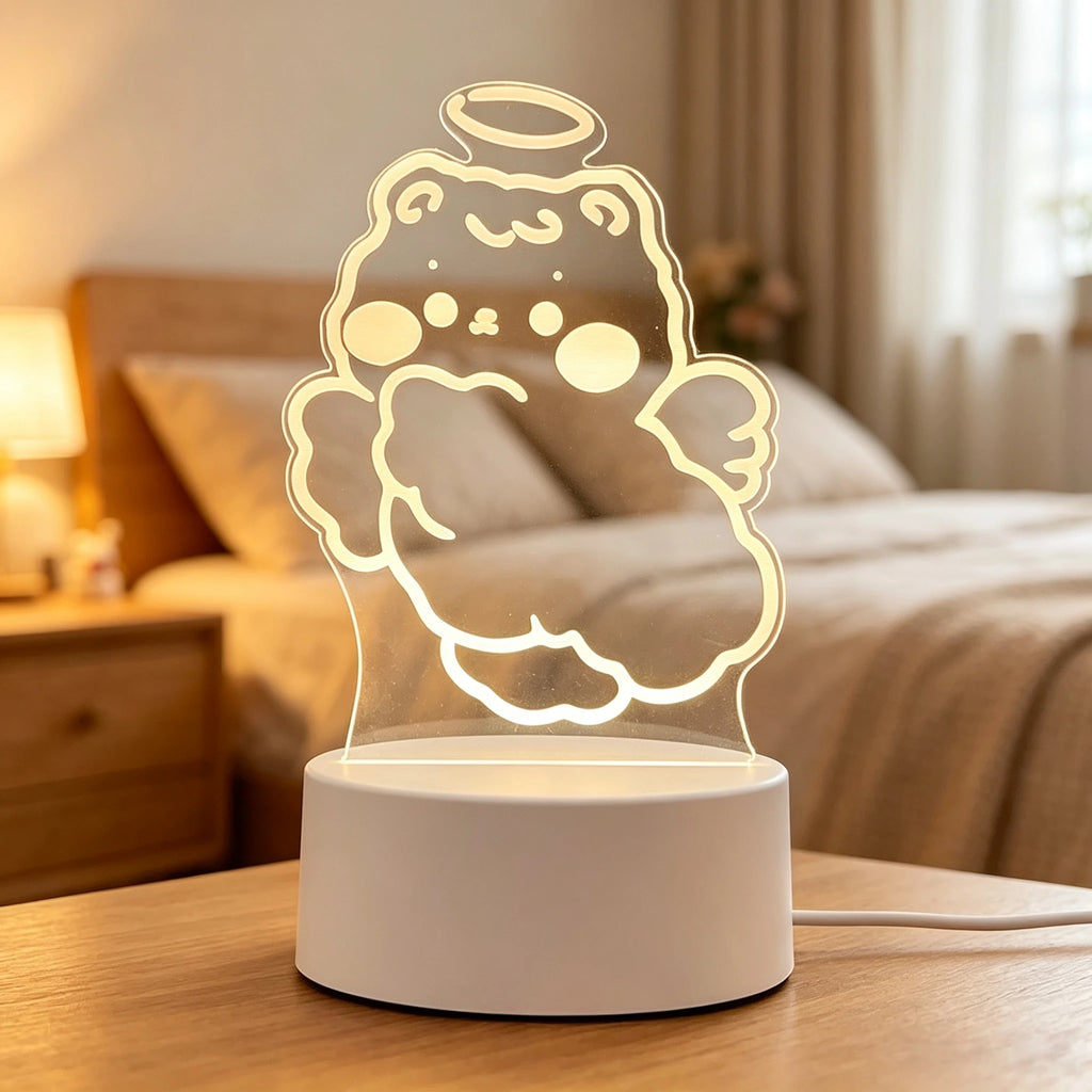 Süßes LED Nachtlicht Kinder – Acryl Tischlampe Warmweiß, Niedliche Cartoon Tiere Schlummerlicht, USB Nachtischlampe Deko für Kinderzimmer, Baby, Geburtstag & Weihnachten
