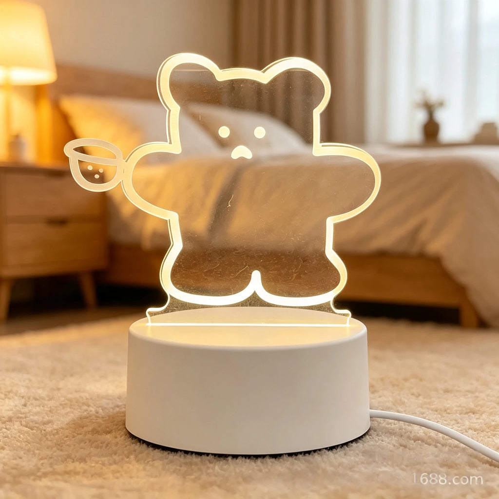 Süßes LED Nachtlicht Kinder – Acryl Tischlampe Warmweiß, Niedliche Cartoon Tiere Schlummerlicht, USB Nachtischlampe Deko für Kinderzimmer, Baby, Geburtstag & Weihnachten