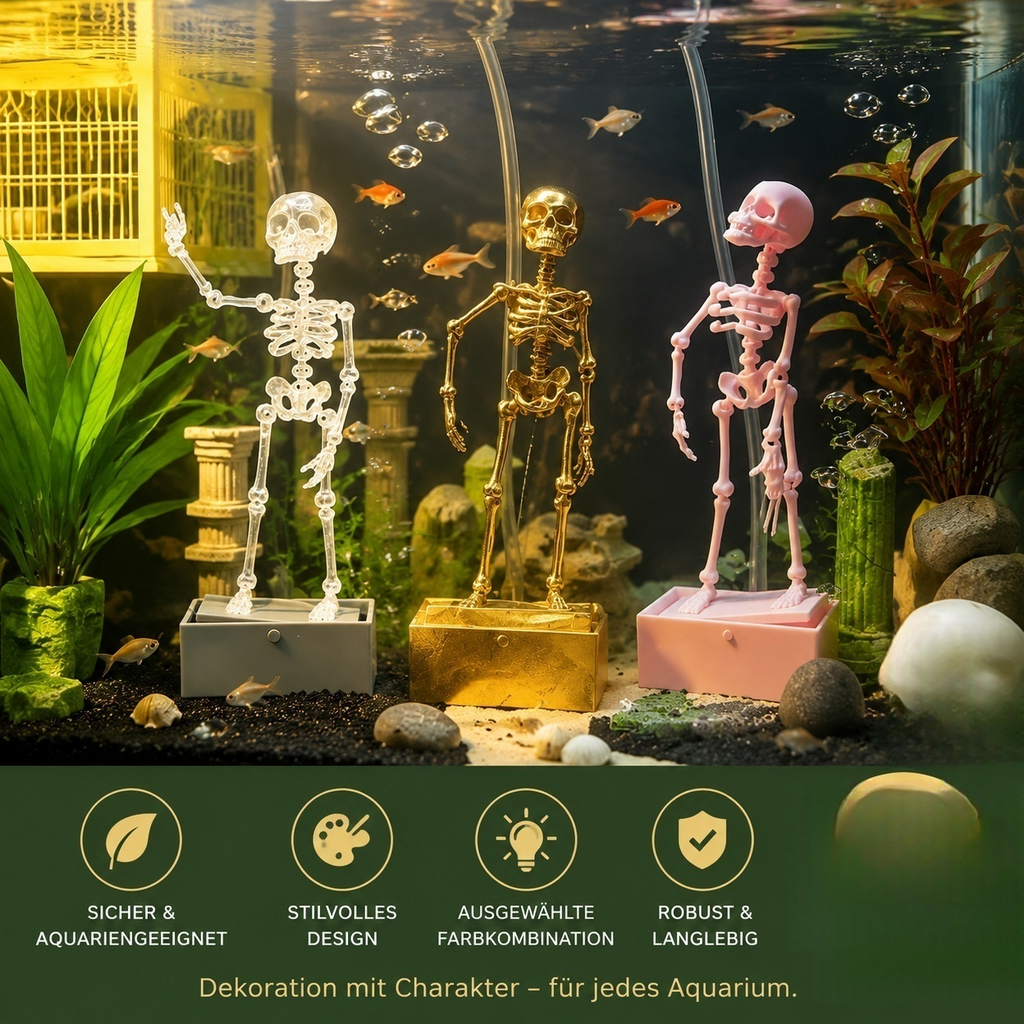 Aquarium Dekoration Skelett mit Belüftungsfunktion – Sprudelstein Deko Figur für Fischbecken – Ungiftig, Sauerstoff-Anreicherung durch Luftblasen