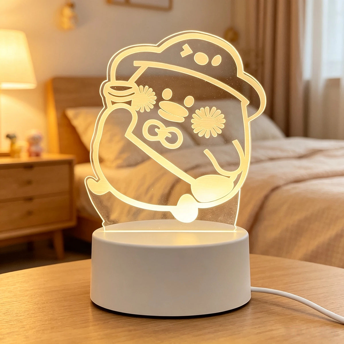 Süßes LED Nachtlicht Kinder – Acryl Tischlampe Warmweiß, Niedliche Cartoon Tiere Schlummerlicht, USB Nachtischlampe Deko für Kinderzimmer, Baby, Geburtstag & Weihnachten