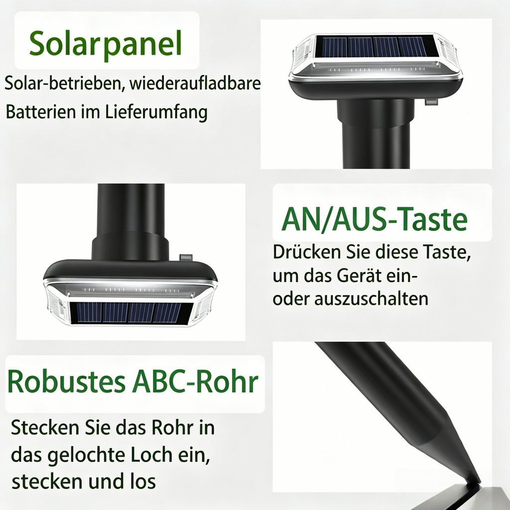 Solar Maulwurfabwehr 2er-Set: Ultraschall Wühlmausschreck wasserdicht für den Garten