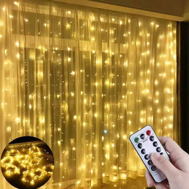 Solar Vorhang Lichterkette Außen 3x2m – LED Lichtvorhang mit Fernbedienung & Haken, IP65 Wasserdicht, 8 Modi, Für Garten, Terrasse, Balkon & Hochzeit (Warmweiß)
