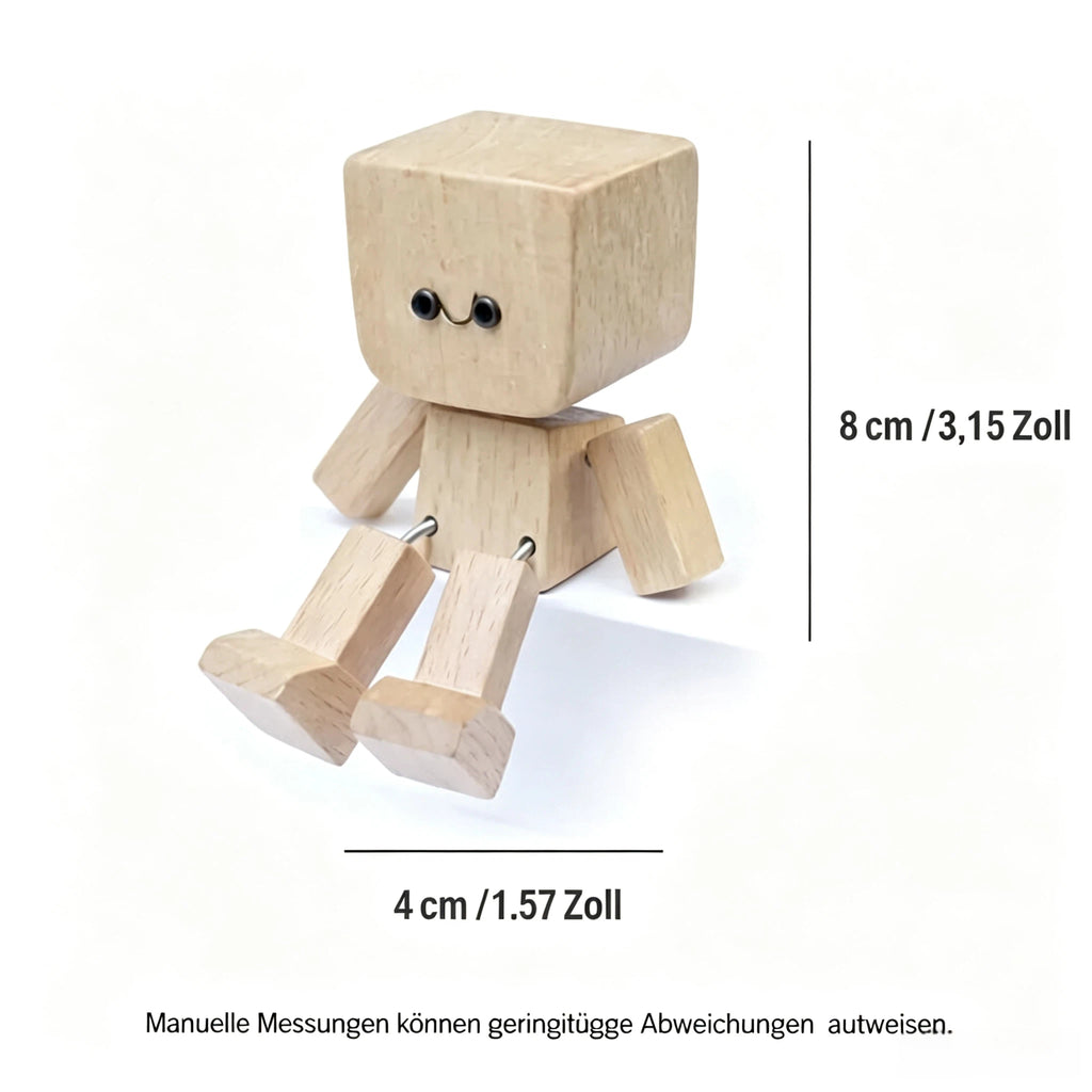 Niedliche Holz Roboter Figur mit Wechselbaren Gesichtern – Handgefertigte Deko Holzpuppe für Schreibtisch, Wohnzimmer & Kinderzimmer – Kreative Geschenkidee für Kinder & Erwachsene