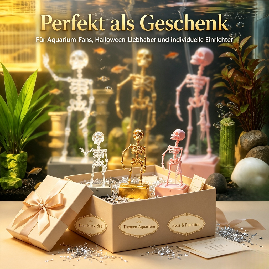 Aquarium Dekoration Skelett mit Belüftungsfunktion – Sprudelstein Deko Figur für Fischbecken – Ungiftig, Sauerstoff-Anreicherung durch Luftblasen