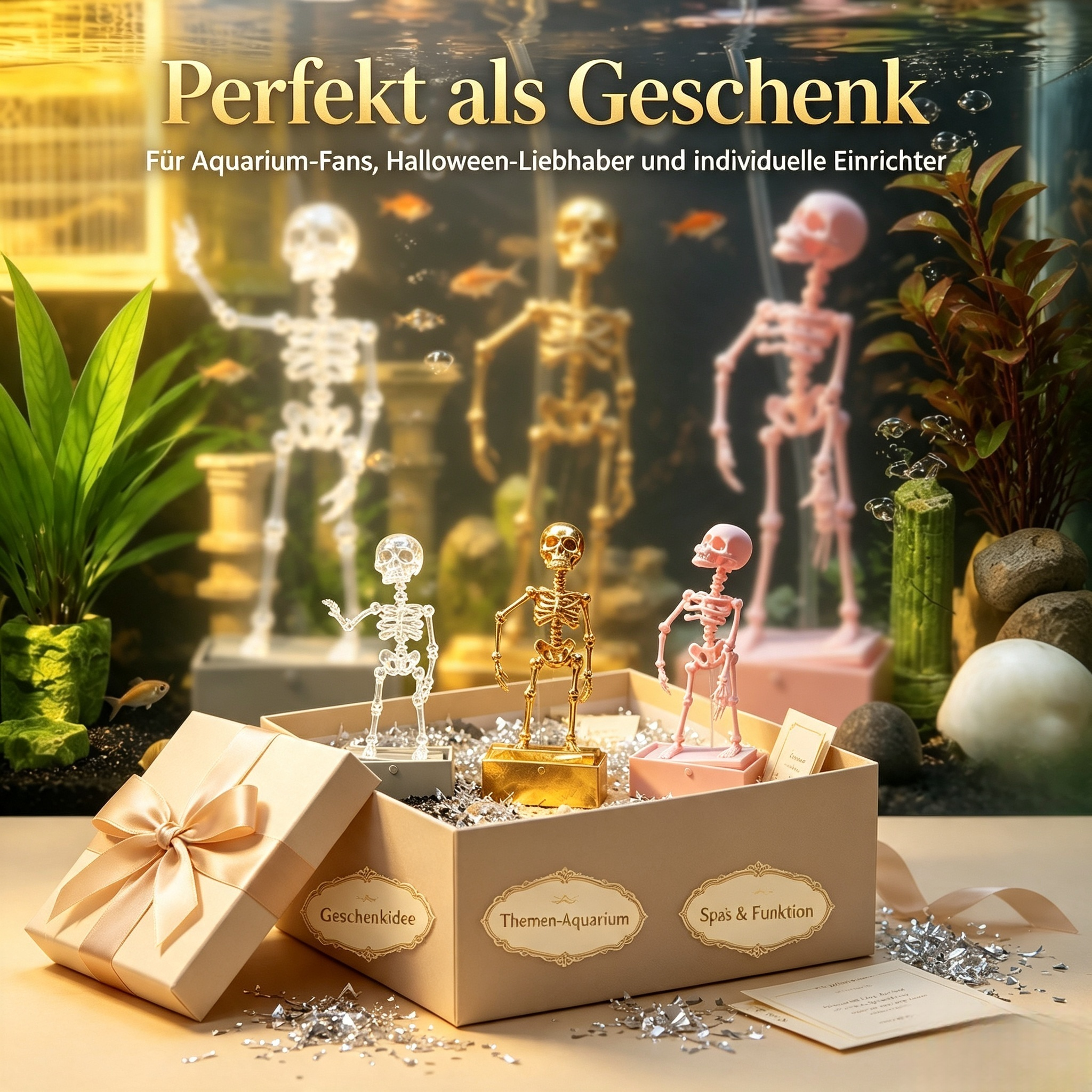 Aquarium Dekoration Skelett mit Belüftungsfunktion – Sprudelstein Deko Figur für Fischbecken – Ungiftig, Sauerstoff-Anreicherung durch Luftblasen