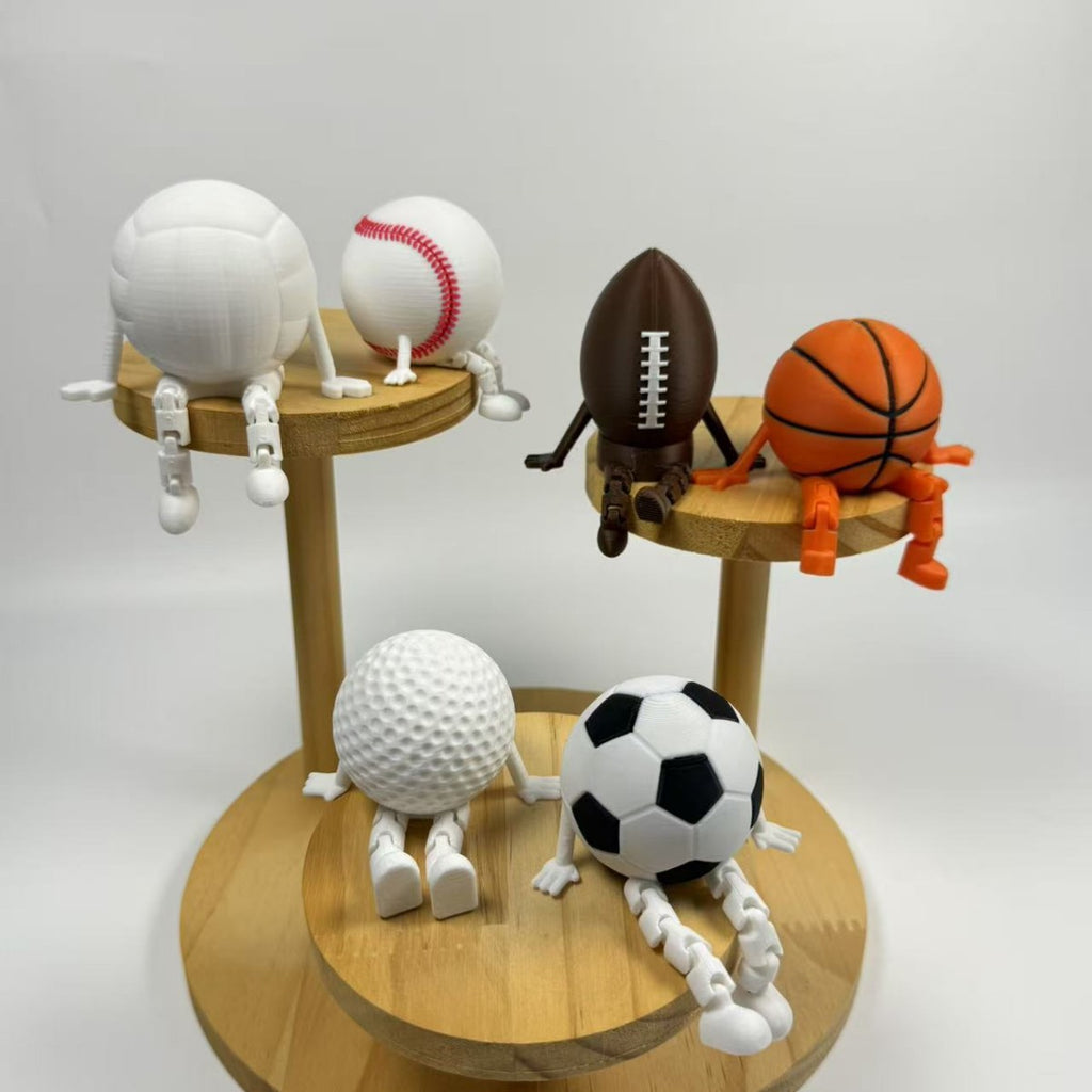 6er Set Sport-Figuren "Sitzende Bälle" – Kreative Deko für Fußball, Basketball, Golf & Mehr – Lustige Kantenhocker für Regal & Schreibtisch – Ideales Geschenk für Sportfans