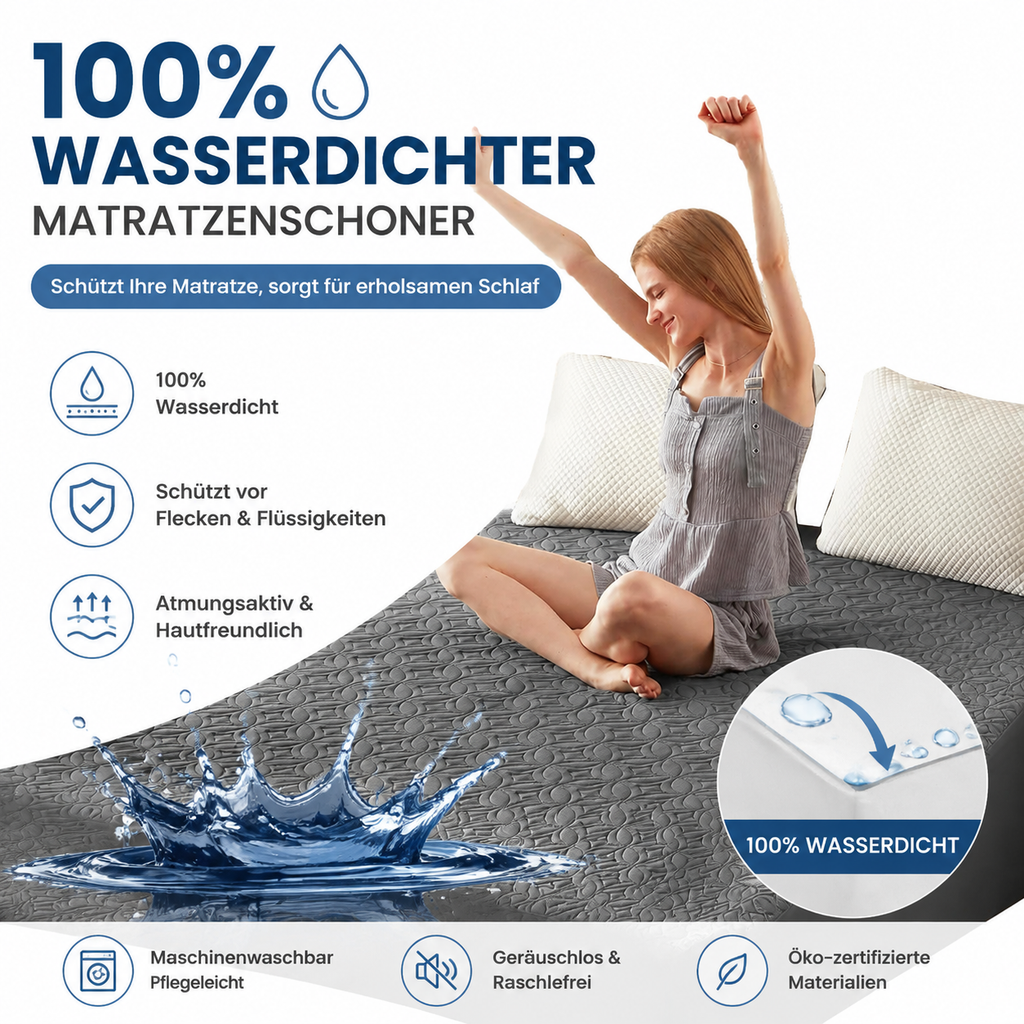 100% Wasserdichter Matratzenschoner – Atmungsaktiver Matratzenbezug & Fleckenschutz für Doppelbett & Einzelbett