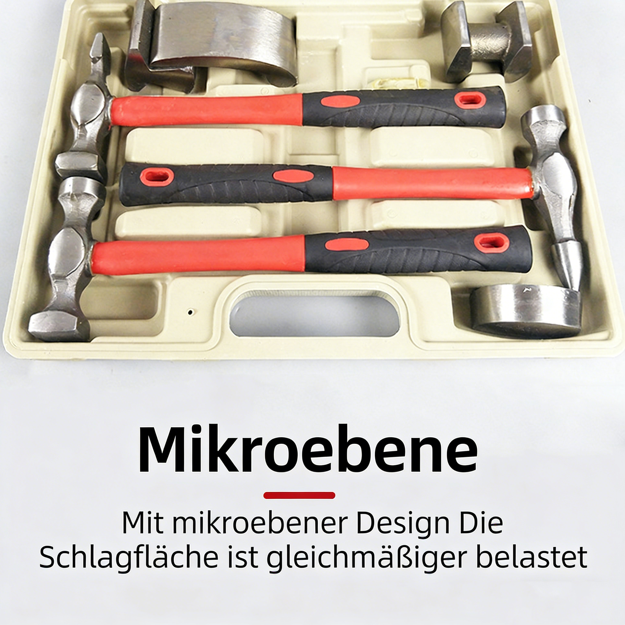 7-teiliger Karosserie-Ausbeul-Satz – Profi Ausbeulhammer & Faustschlägel Set – Reparatur-Werkzeug für Karosserie & Dellen – Hochwertiges Blechbearbeitung-Set im Koffer