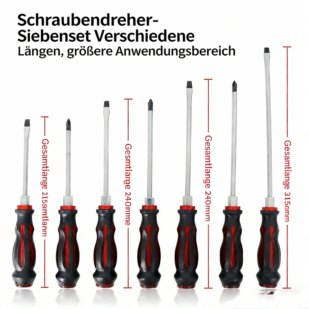 7-tlg. Durchgehende Schlag-Schraubendreher Set – Profi Werkstatt-Schraubenzieher mit Schlagkappe – Schlitz, Kreuz (PH/PZ) & Torx – Robustes KFZ-Spezialwerkzeug