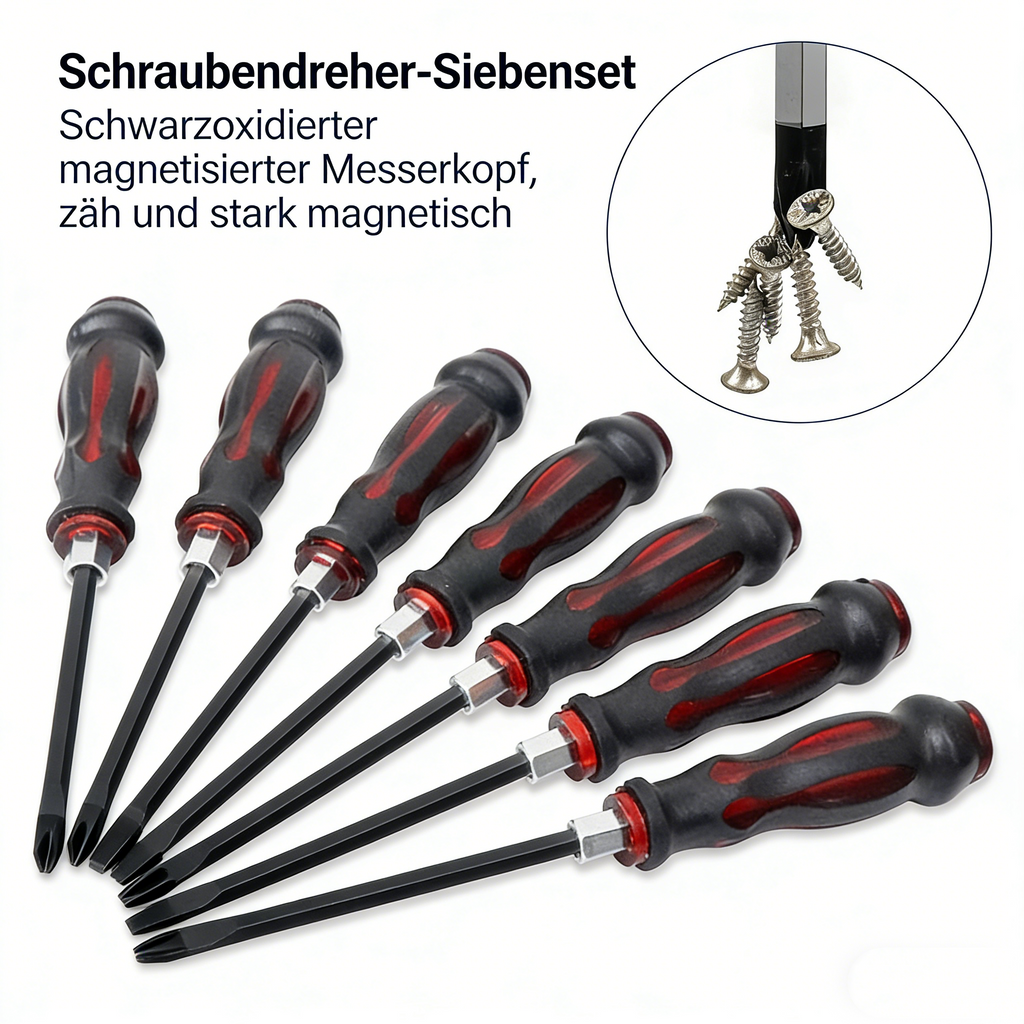 7-tlg. Durchgehende Schlag-Schraubendreher Set – Profi Werkstatt-Schraubenzieher mit Schlagkappe – Schlitz, Kreuz (PH/PZ) & Torx – Robustes KFZ-Spezialwerkzeug
