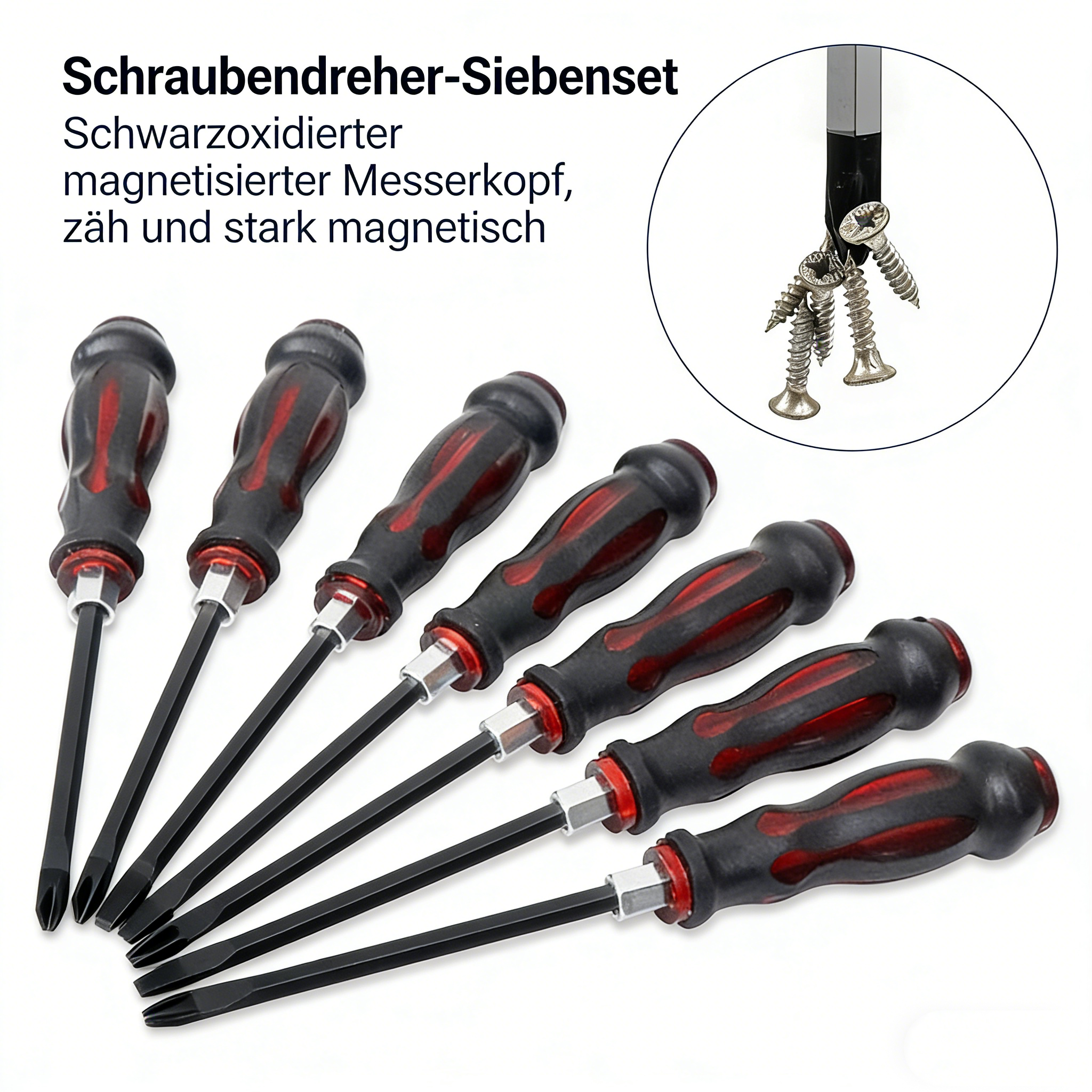 7-tlg. Durchgehende Schlag-Schraubendreher Set – Profi Werkstatt-Schraubenzieher mit Schlagkappe – Schlitz, Kreuz (PH/PZ) & Torx – Robustes KFZ-Spezialwerkzeug