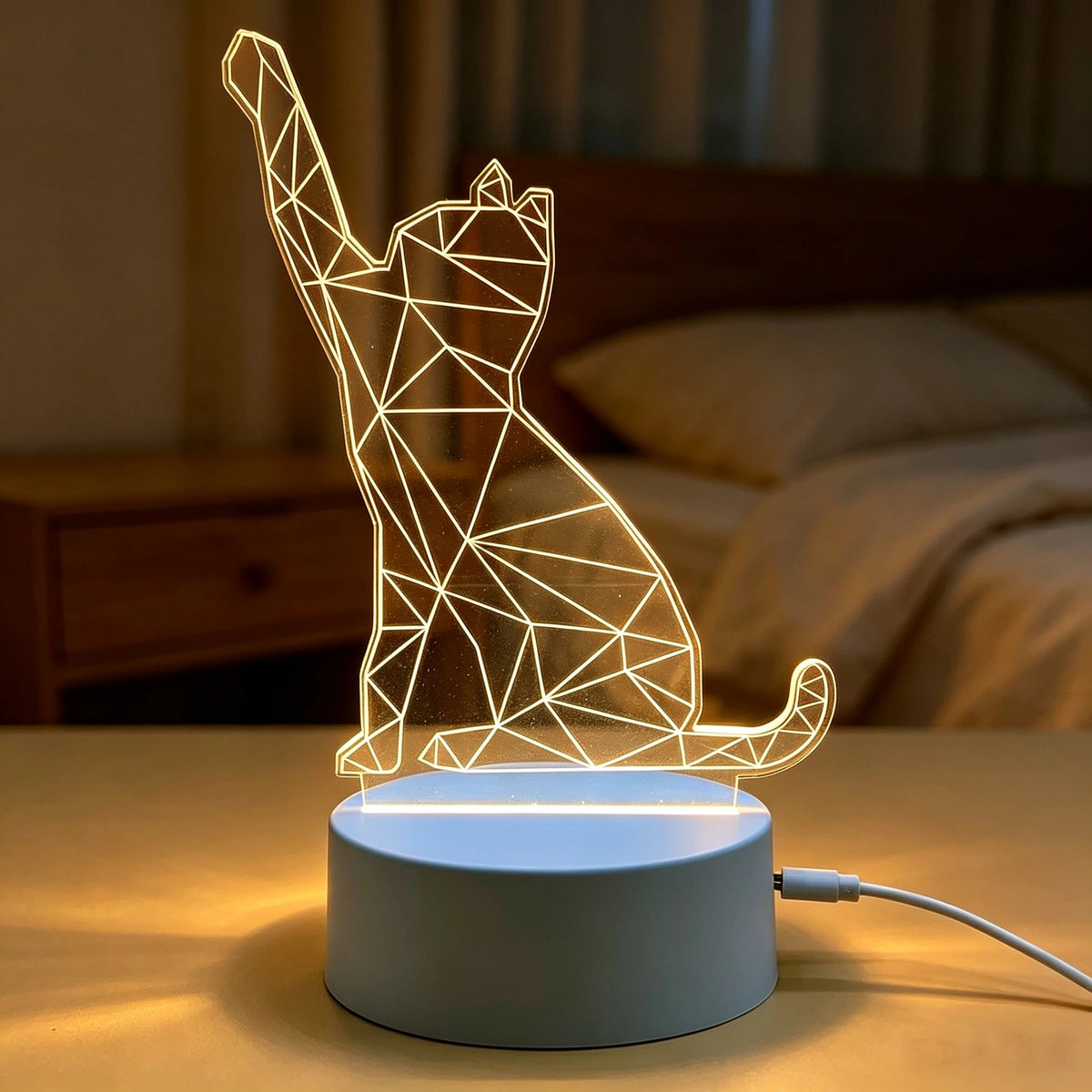 3D LED Nachtlicht Tiere – Moderne Acryl Tischlampe Warmweiß, Optische Illusion Nachttischlampe, Geometrische Tier-Dekolampe Stimmungslicht für Schlafzimmer, Wohnzimmer & Geschenk