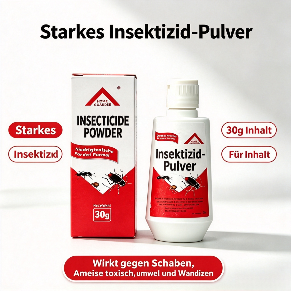 Insektizid-Pulver (30g) – Starkes Insektenpulver gegen Schaben, Ameisen, Bettwanzen & Silberfischchen, Schnelle Wirkung für Haus & Garten