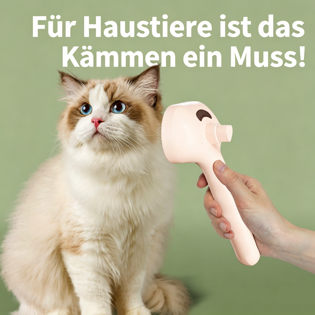Elektrische Katzenbürste mit Sprühfunktion: Anti-Flughaar Zupfbürste für die Haustier-Fellpflege
