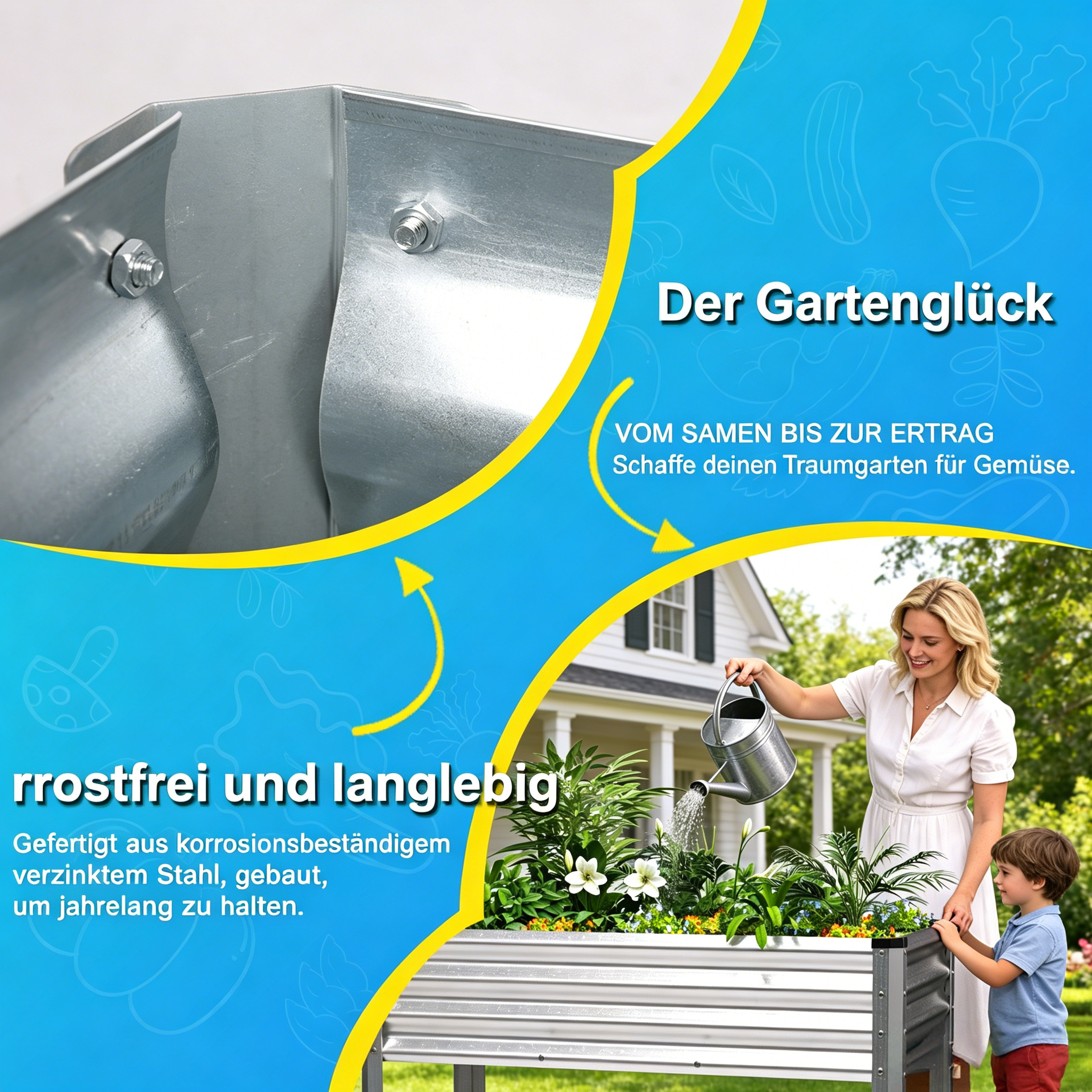 Hochbeet Metall verzinkt für Gemüse: Stabiler Pflanzkasten für Garten, Terrasse & Balkon