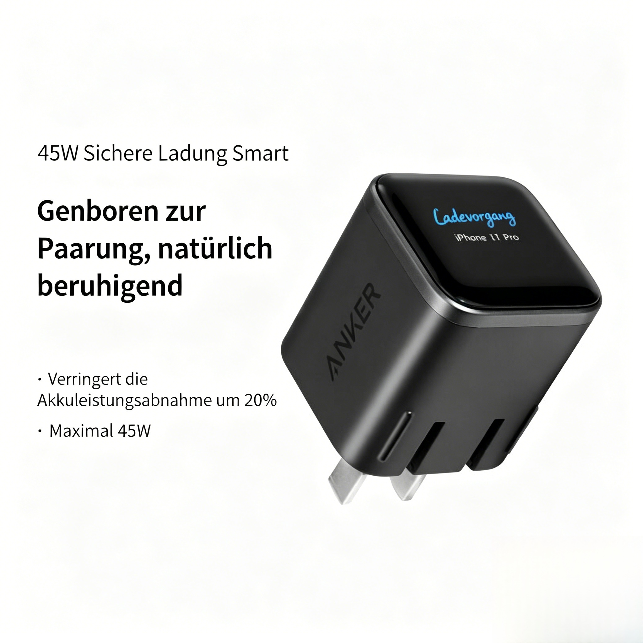 ANKER 45W USB-C Smart-Ladegerät: Schnellladegerät mit 20% Akkuschutz für iPhone 17 Pro