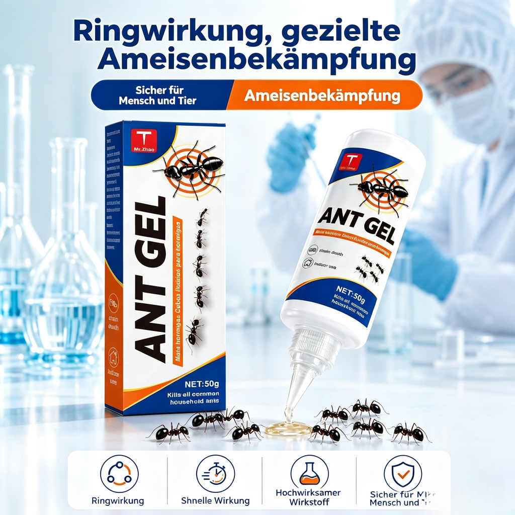 Ameisengel zur Ameisenbekämpfung (50g) – Hochwirksames Ameisengift mit Nestwirkung (Fipronil), Flüssiger Ameisenköder für Innen & Außen, Küche, Terrasse & Garten