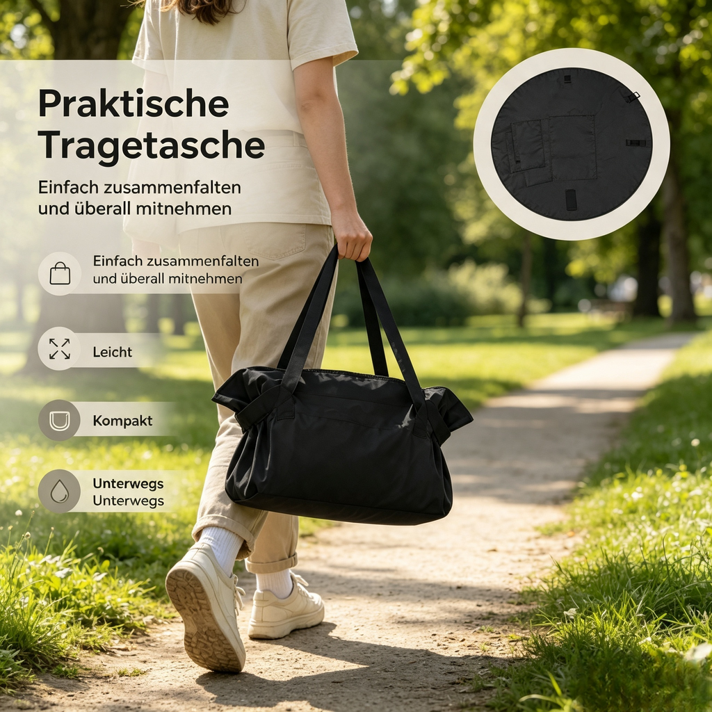 2-in-1 Picknickdecke & Tragetasche – Wasserabweisende Faltbare Stranddecke mit Integrierten Fächern