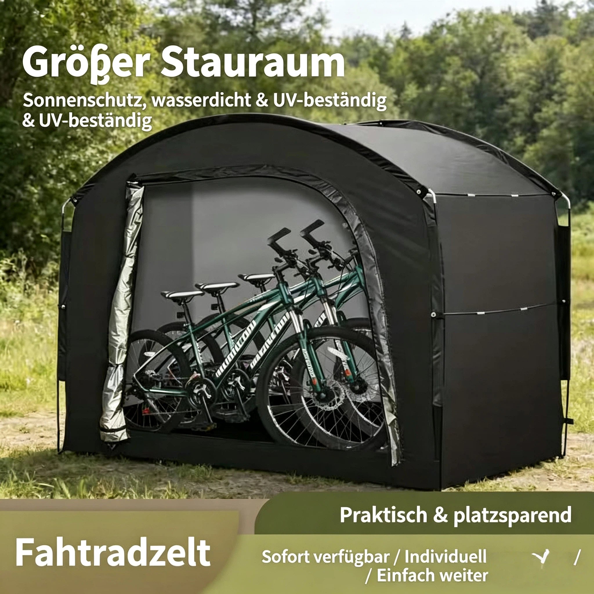 200*80*165CM Multifunktionales Beistellzelt & Gerätehaus – Tragbare Outdoor Aufbewahrungsbox mit Erdspießen für Gartengeräte, Rasenmäher & E-Bikes