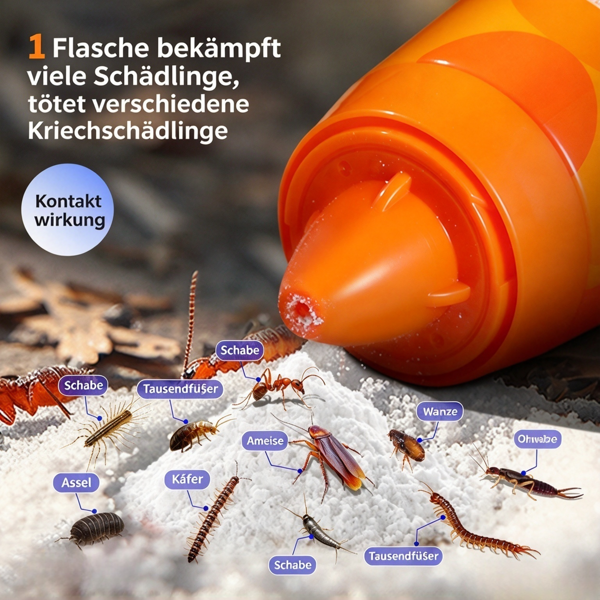 Universal Insektizid-Pulver (450g) – Spezielles Puder gegen krabbelndes Ungeziefer, Kakerlaken, Ameisen, Tausendfüßler & Wanzen, Bis zu 90 Tage Schutz