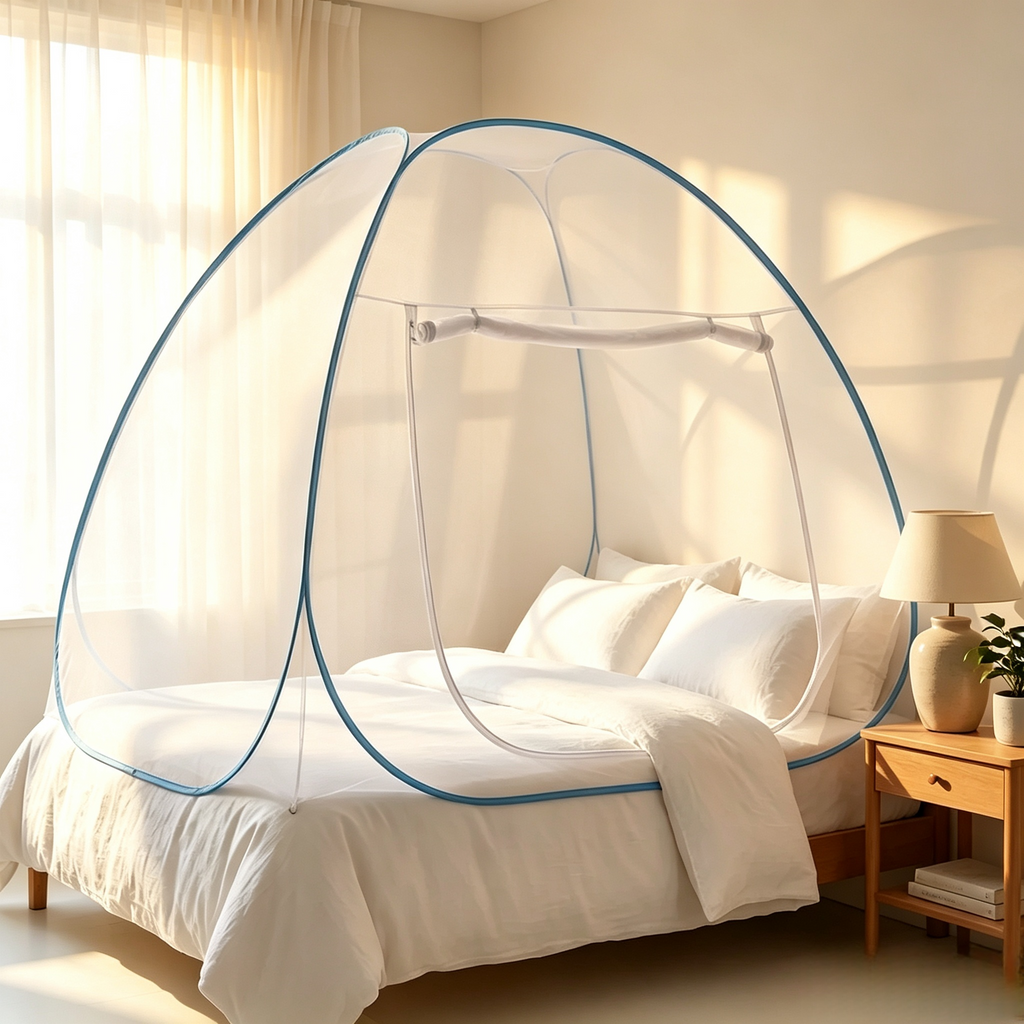 Pop-Up Mückennetz für Bett – Freistehendes Fliegengitter Bettzelt ohne Bohren für Doppelbett & Einzelbett
