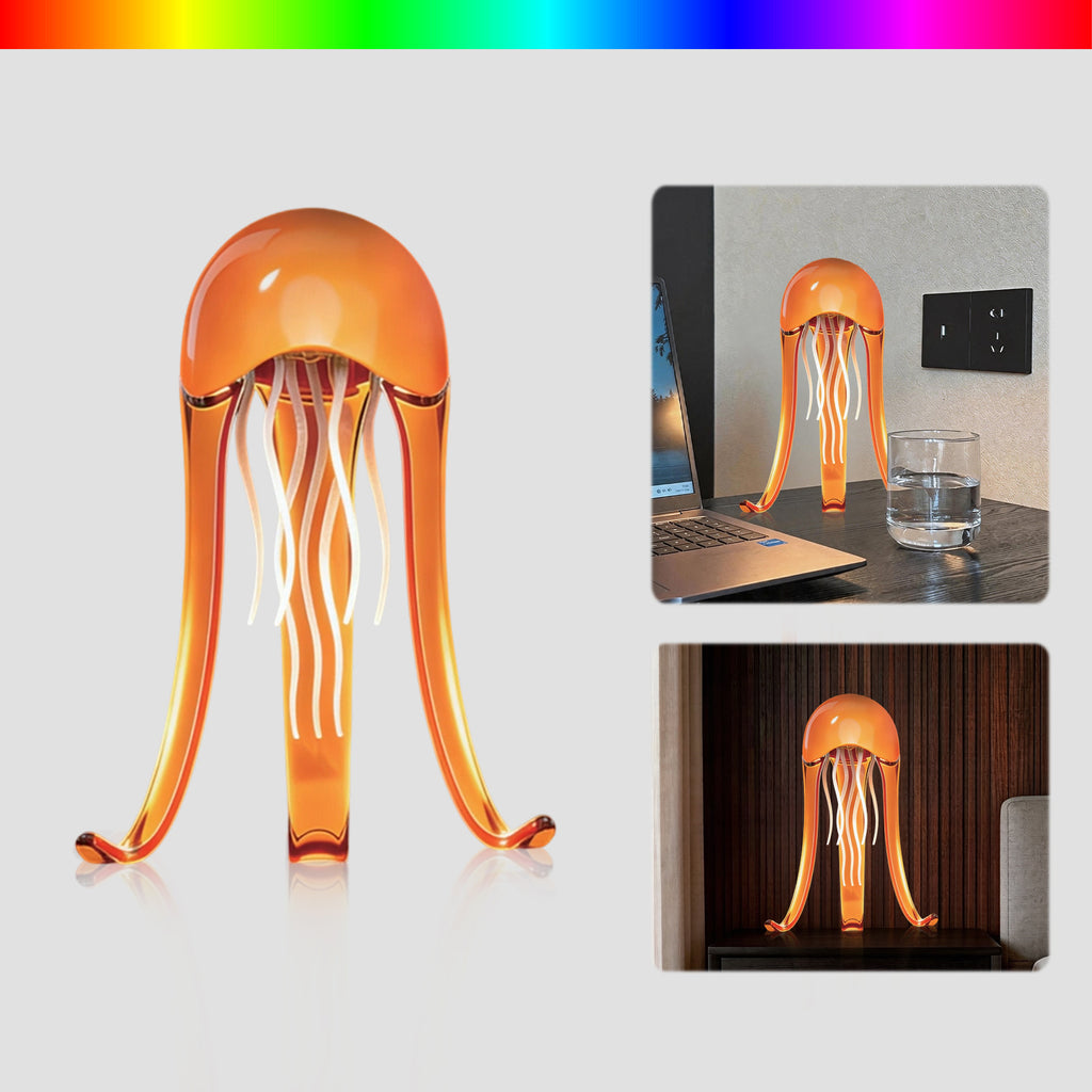 Quallen-Tischlampe mit Dynamisch Schwingenden Tentakeln Nachtlicht, Sanfter RGB-Farbwechsel, Berührungssteuerung an der Oberseite, Flüsterleise