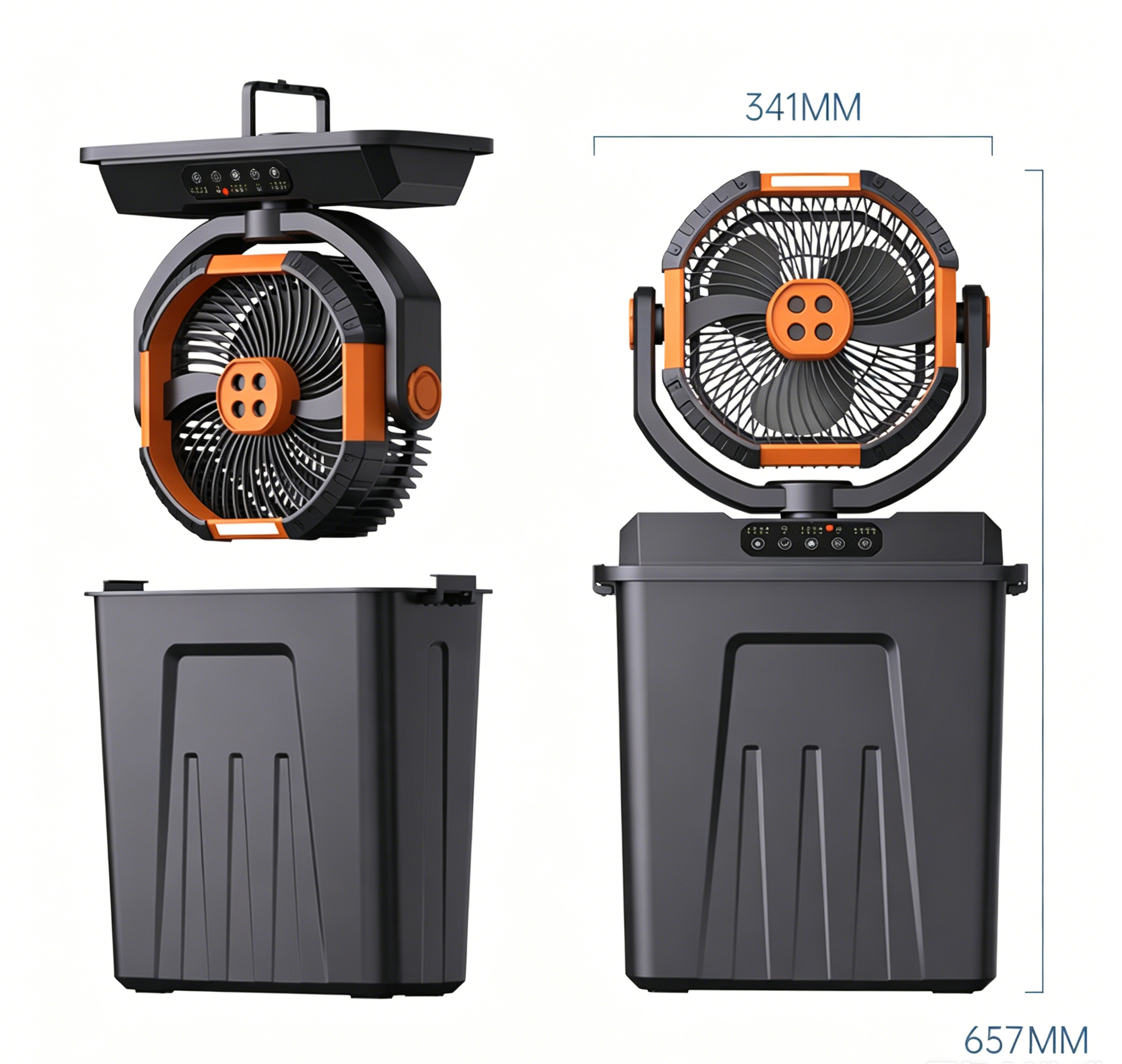 Multifunktions Camping Ventilator mit Licht & Sprühnebel: Oszillierender USB-Akku-Lüfter für Zelt
