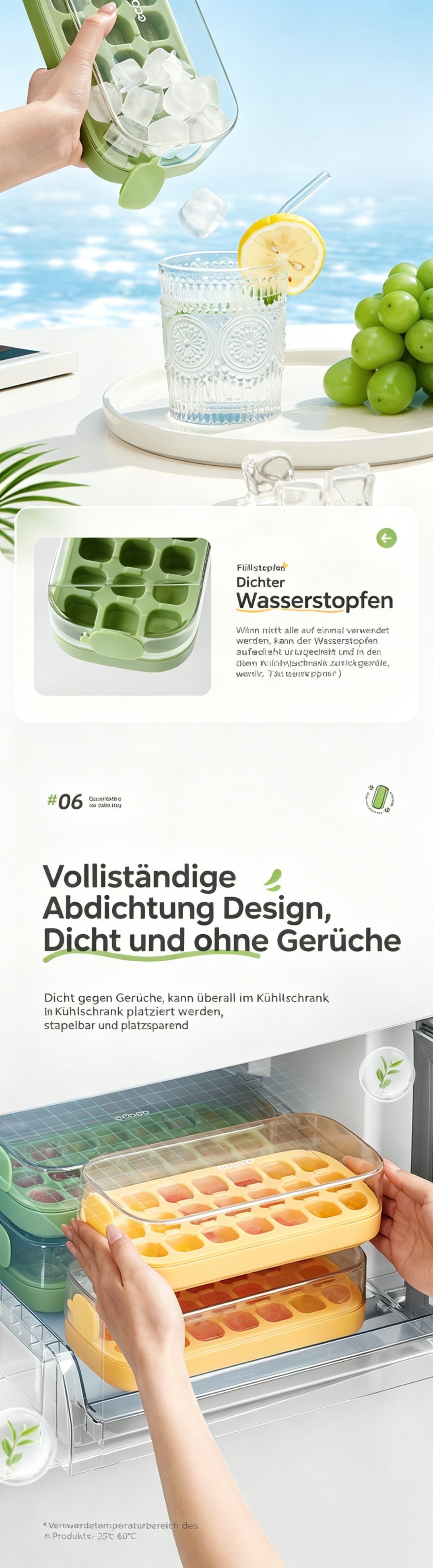 Eiswürfelform mit Behälter & Deckel: Innovative Eiswürfelbereiter mit Druckknopf für einfaches Entnehmen