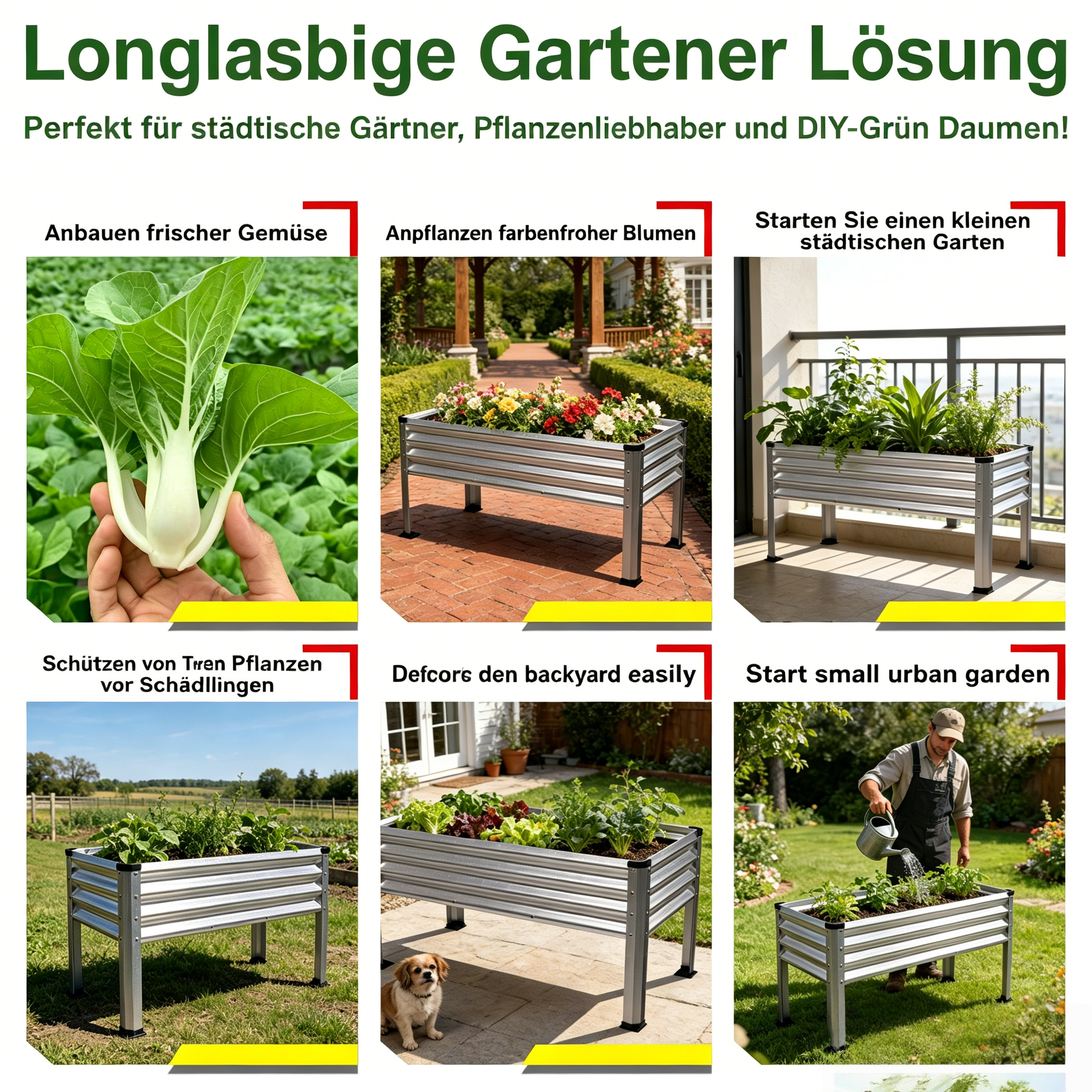 Hochbeet Metall verzinkt für Gemüse: Stabiler Pflanzkasten für Garten, Terrasse & Balkon