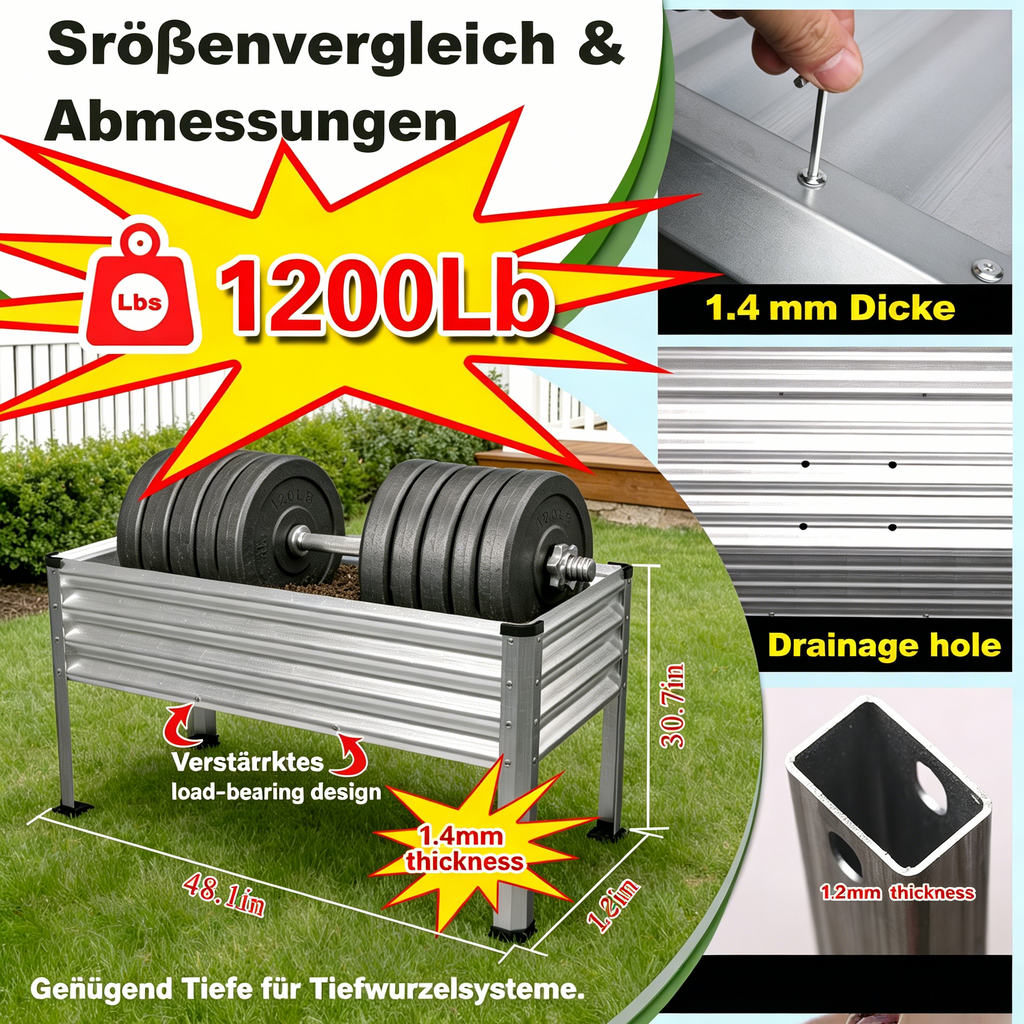 Hochbeet Metall verzinkt für Gemüse: Stabiler Pflanzkasten für Garten, Terrasse & Balkon