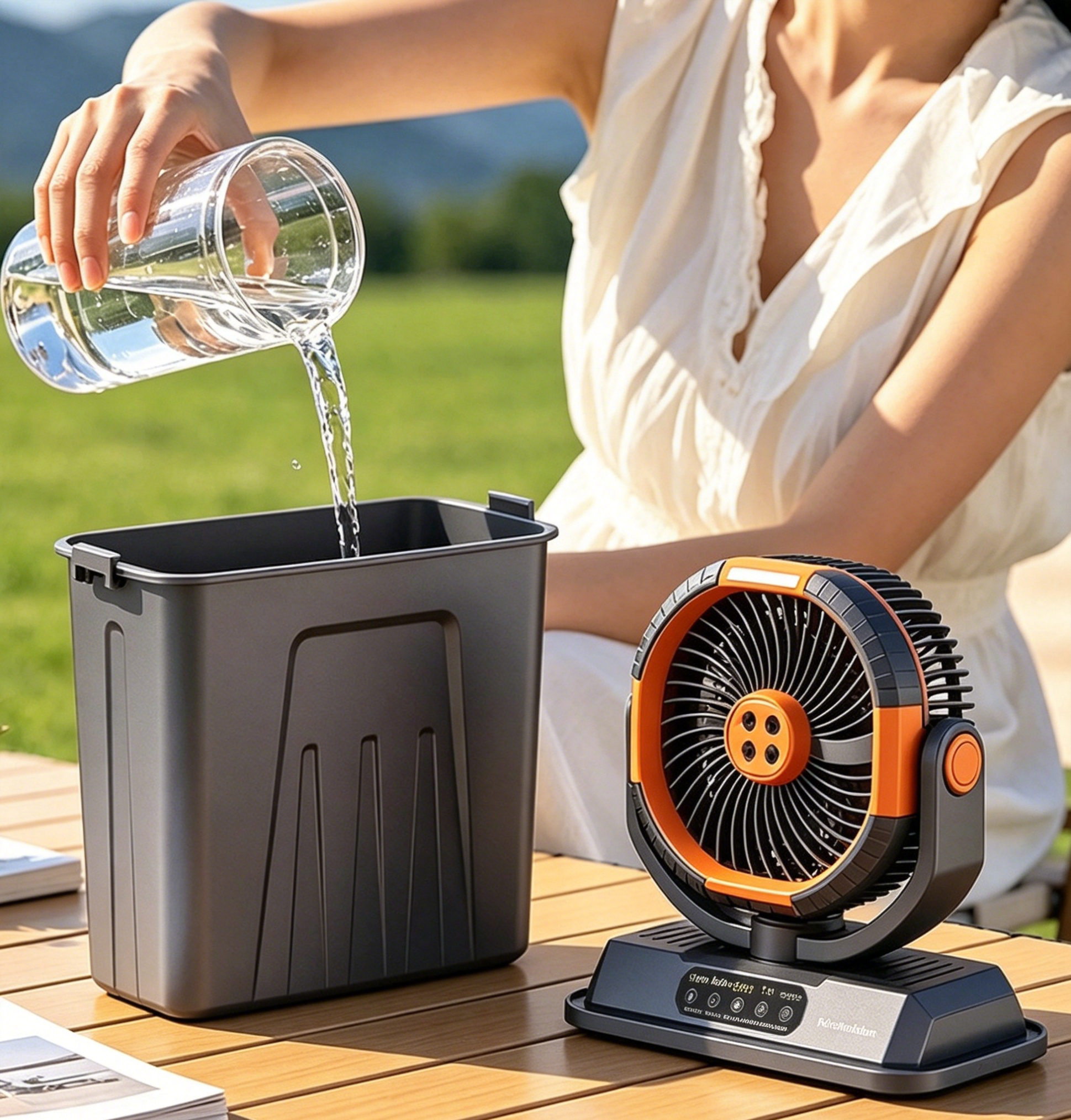 Multifunktions Camping Ventilator mit Licht & Sprühnebel: Oszillierender USB-Akku-Lüfter für Zelt