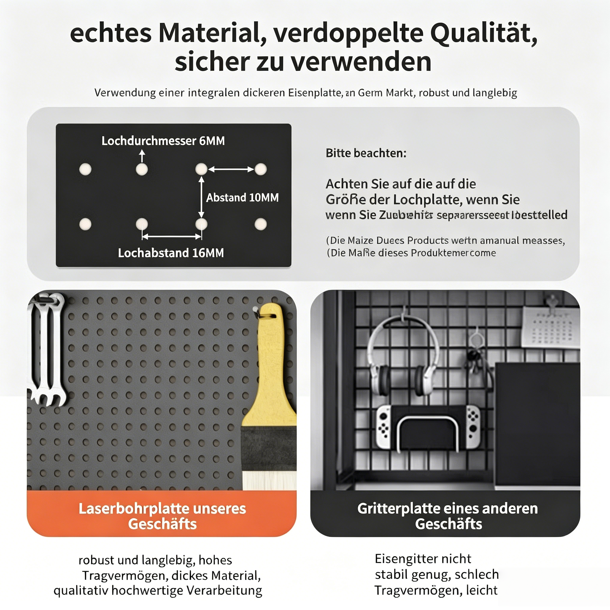 Werkzeug-Lochwand aus Edelstahl für die Wand: Universal Lochplatte & Werkzeugregal für Werkstatt