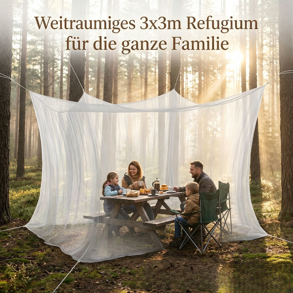 300 x 300 x 250 cm (16 m Aufhängeseil) Großes Moskitonetz für Garten & Terrasse: Insektenschutznetz für Outdoor-Esstisch & Pavillon