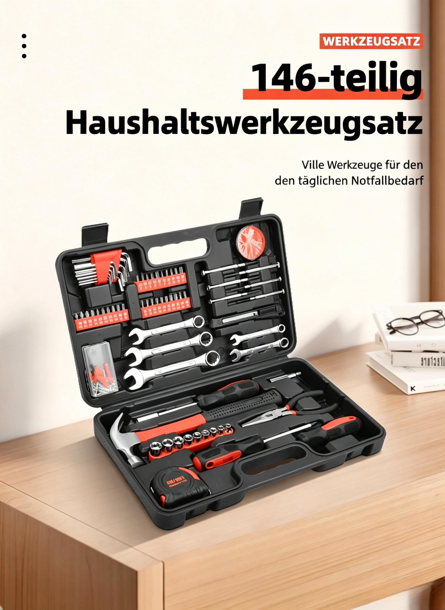 146-teilig Werkzeugkoffer aus Chrom-Vanadium-Stahl: Universal Werkzeug-Set für Haushalt & Kfz
