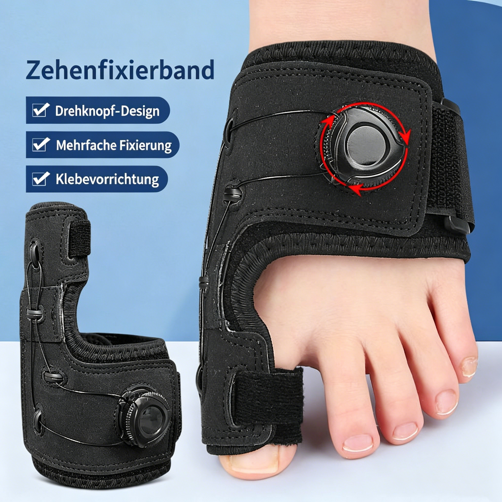 Orthopädische Hallux Valgus Schiene mit Drehknopf: Verstellbare Zehenkorrekturschiene für Damen und Herren