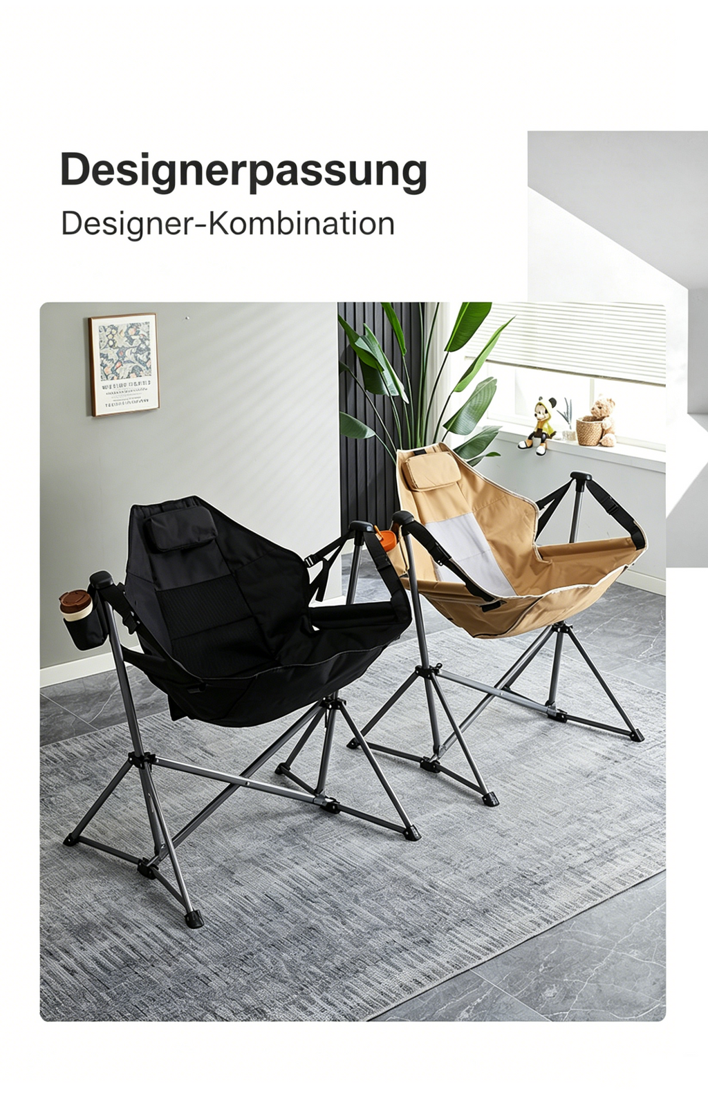 Faltbarer Outdoor-Hängesessel mit Schaukelfunktion: Atmungsaktiver Campingstuhl im Monddesign