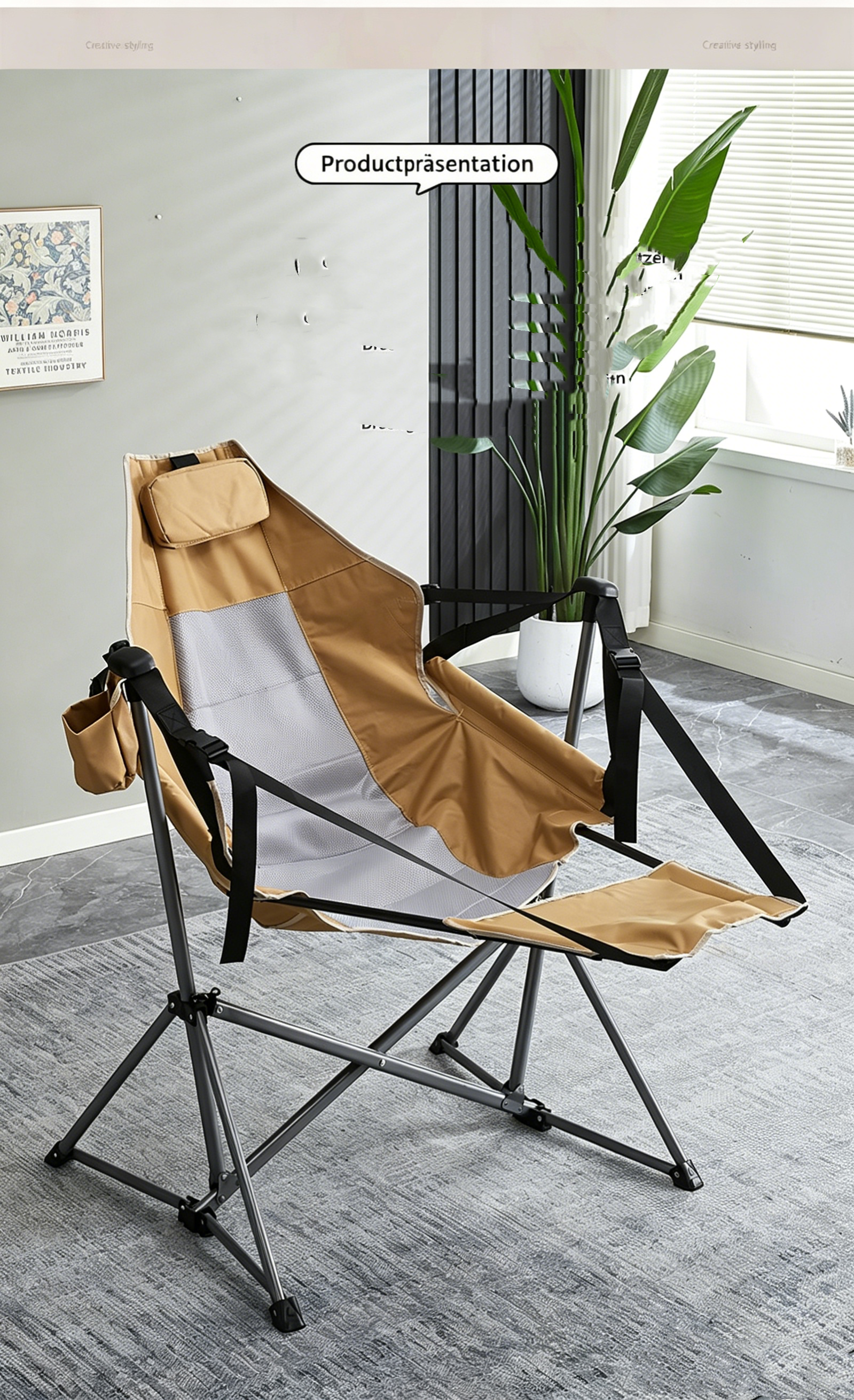 Faltbarer Outdoor-Hängesessel mit Schaukelfunktion: Atmungsaktiver Campingstuhl im Monddesign