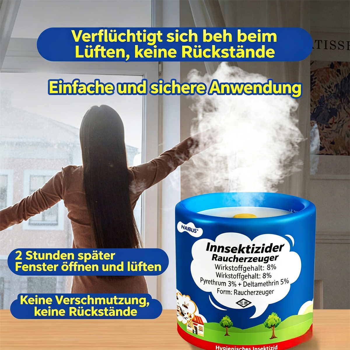 Insektizider Raucherzeuger Set mit Nachfüllpackung – Starkes Insektenspray & Mückenmittel mit Pyrethrum (3%) & Deltamethrin (5%), 360° Rauch-Vernebler für Haus & Wohnung