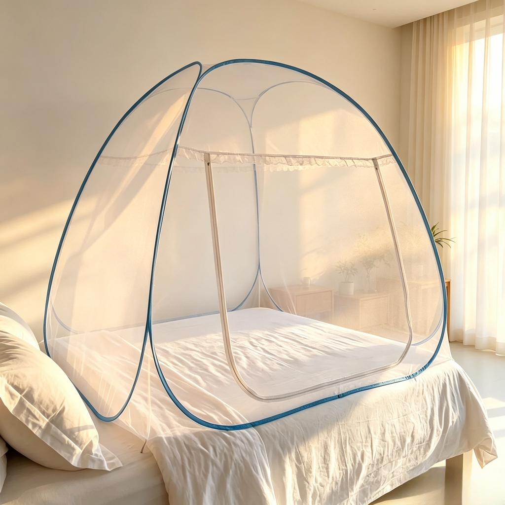 Pop-Up Mückennetz für Bett – Freistehendes Fliegengitter Bettzelt ohne Bohren für Doppelbett & Einzelbett