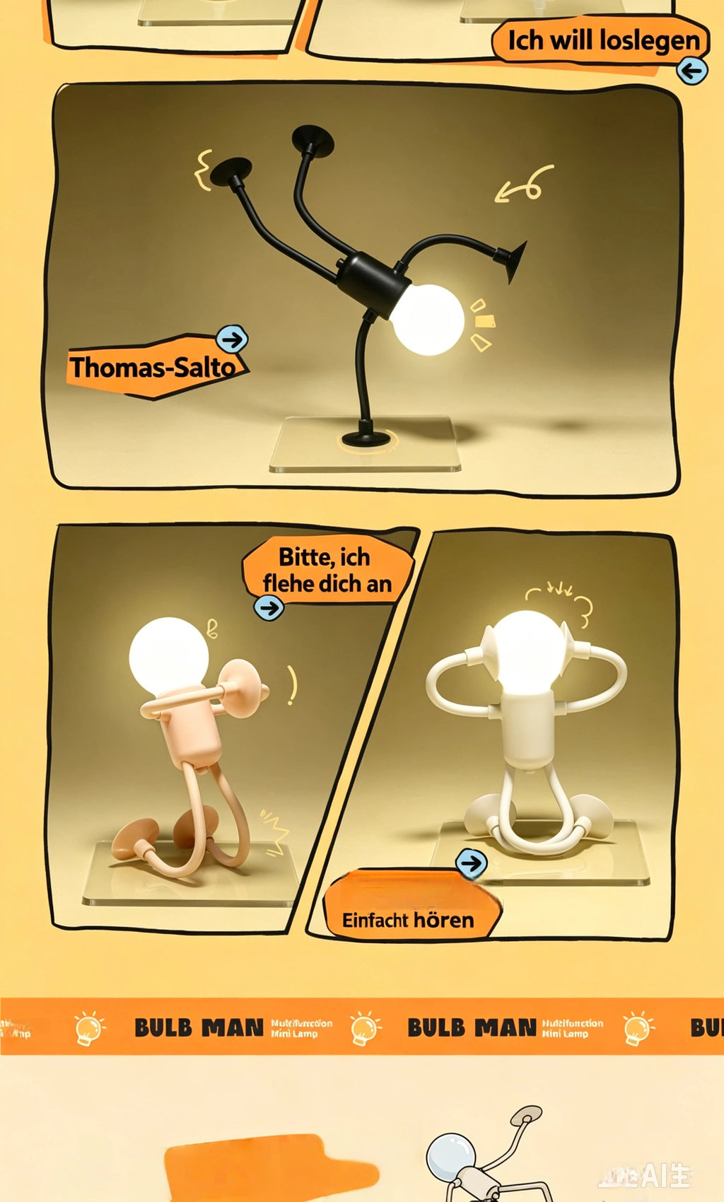 Kreative Mini LED Tischlampe mit Saugnäpfen – Biegbare Nachtlampe für Kinder, Lustiges DIY Nachtlicht für Schreibtisch, Kinderzimmer & Deko
