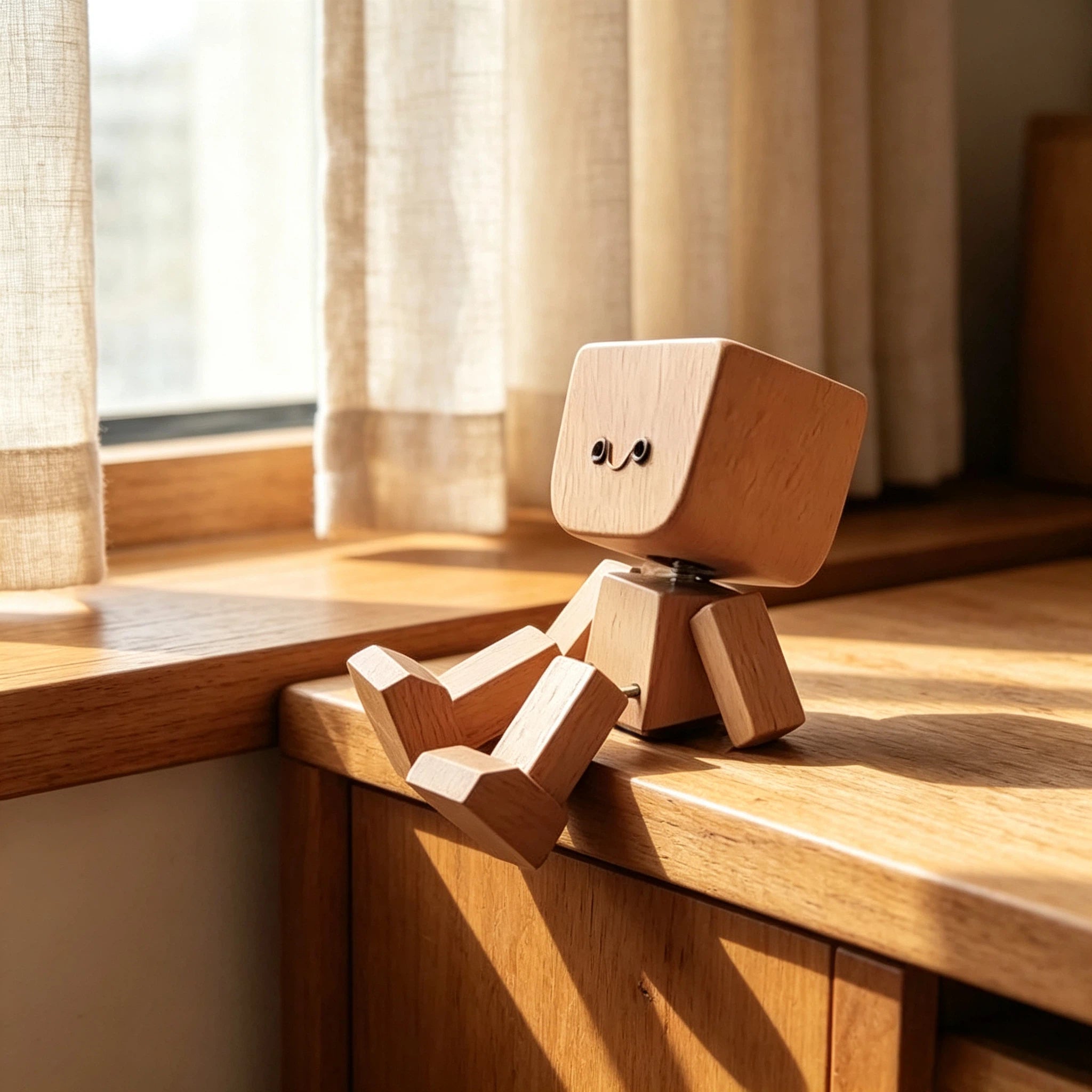 Niedliche Holz Roboter Figur mit Wechselbaren Gesichtern – Handgefertigte Deko Holzpuppe für Schreibtisch, Wohnzimmer & Kinderzimmer – Kreative Geschenkidee für Kinder & Erwachsene