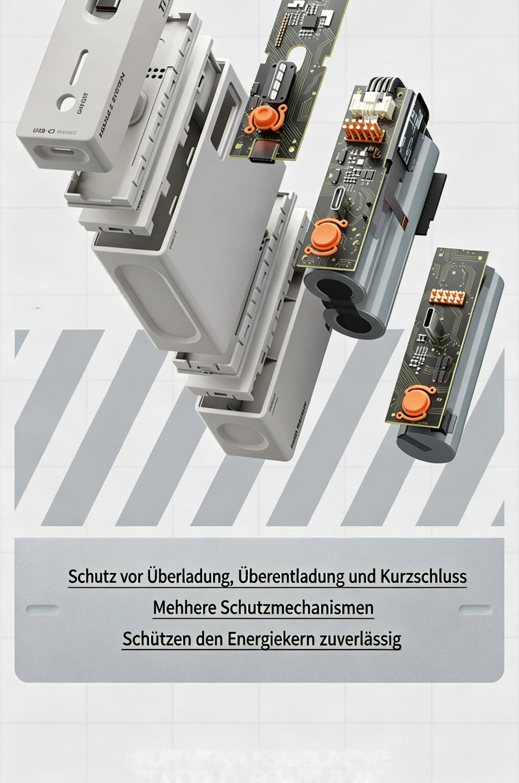 T3 Modulare Powerbank 15000mAh – 3-in-1 Magnetisches Baukasten-System mit 22,5W Schnellladen, Farb-Display & integriertem Ladekabel (Steingrau / Orange)