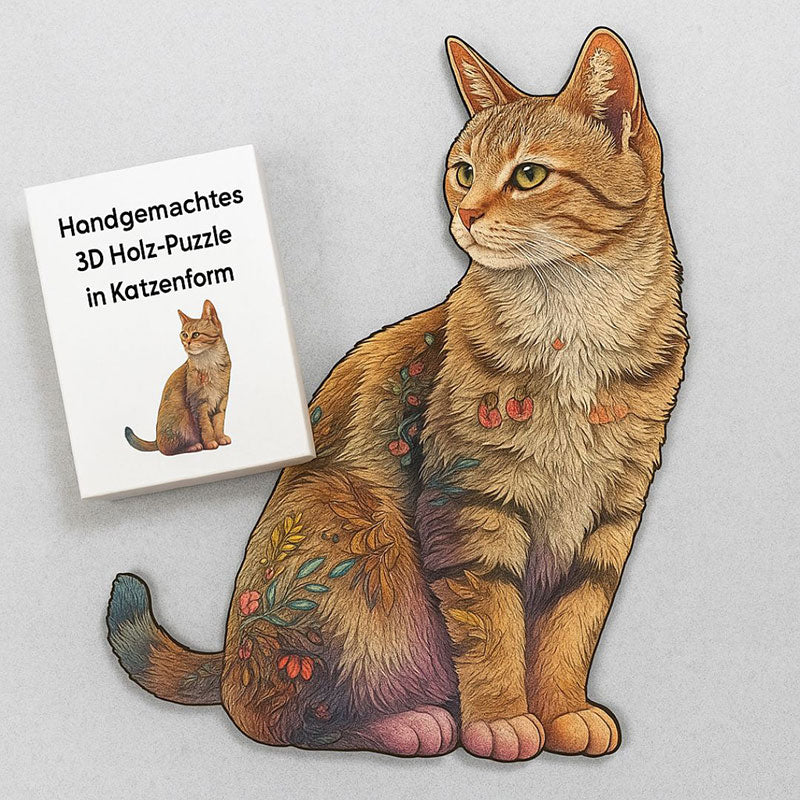 Katzenförmiges 3D Holzpuzzle – Handgefertigt, Dekoration & Lernspiel für Kinder & Katzenliebhaber