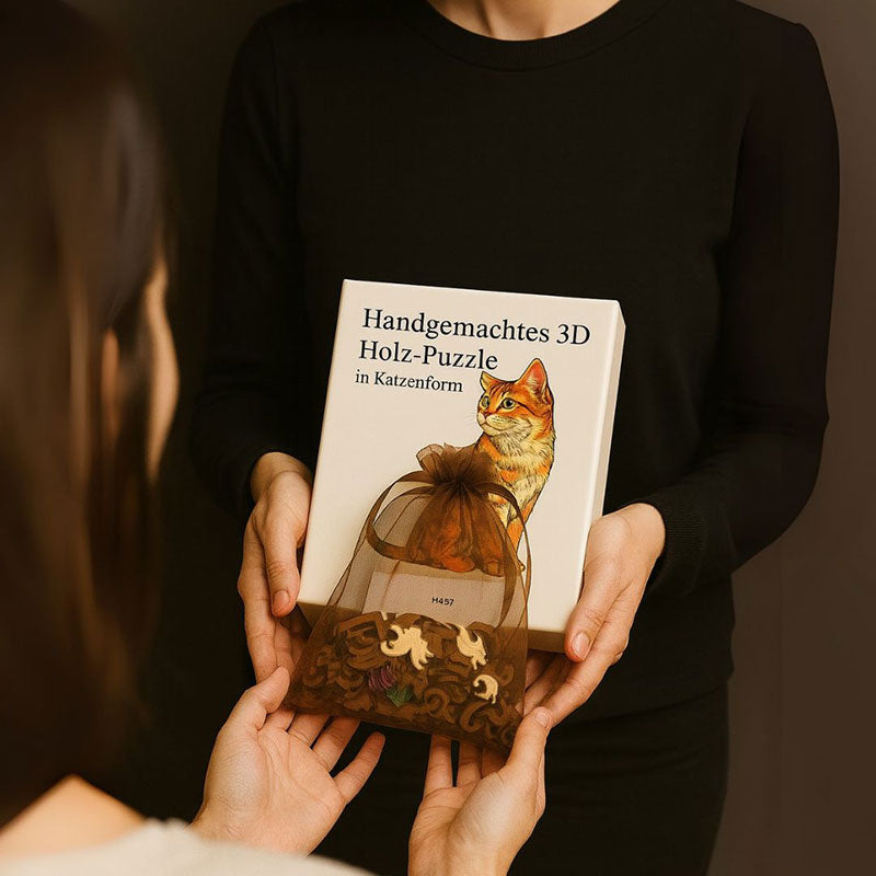 Katzenförmiges 3D Holzpuzzle – Handgefertigt, Dekoration & Lernspiel für Kinder & Katzenliebhaber