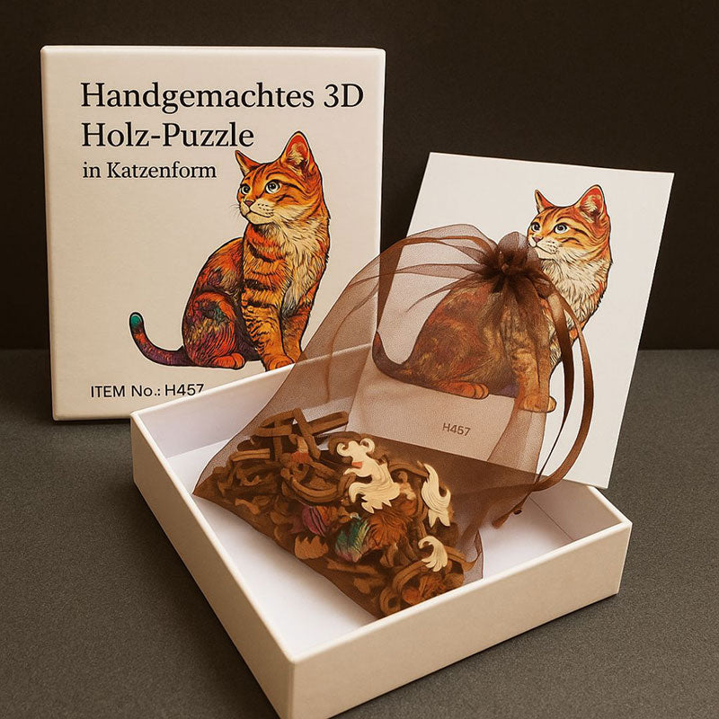 Katzenförmiges 3D Holzpuzzle – Handgefertigt, Dekoration & Lernspiel für Kinder & Katzenliebhaber
