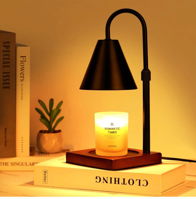 Höhenverstellbare Kerzenwärmer Lampe mit Holzsockel – Elektrische Duftkerzen Lampe mit Timer & Dimmer, Dimmer Kerzenwärmer ohne Offene Flamme für Schlafzimmer & Wohnzimmer