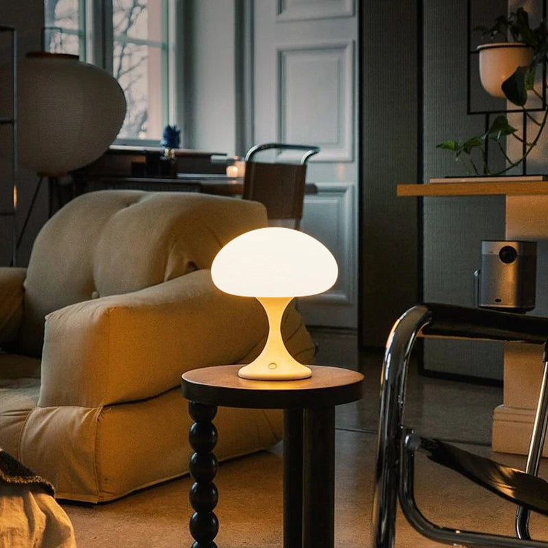 Retro LED Pilz Tischlampe mit Touch-Schalter – Modernes Nachtlicht mit 3-farbigem Licht, Stilvolle Nachttischlampe aus ABS für Schlafzimmer & Wohnzimmer