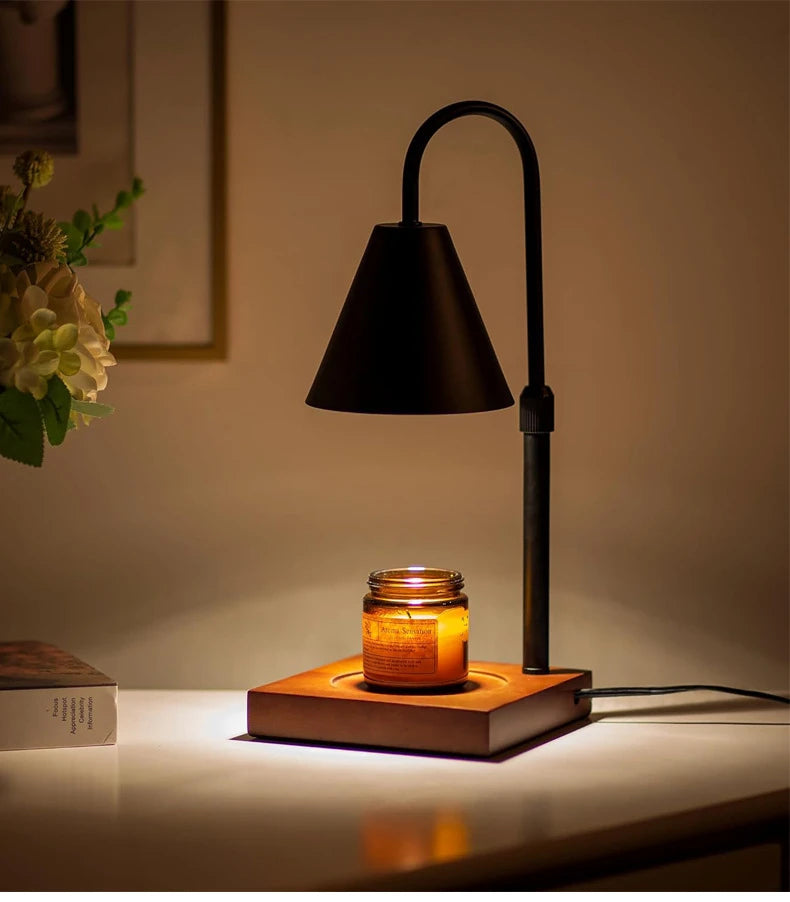 Höhenverstellbare Kerzenwärmer Lampe mit Holzsockel – Elektrische Duftkerzen Lampe mit Timer & Dimmer, Dimmer Kerzenwärmer ohne Offene Flamme für Schlafzimmer & Wohnzimmer