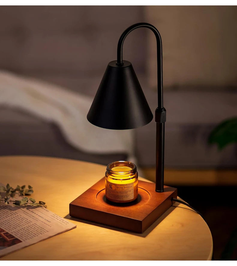 Höhenverstellbare Kerzenwärmer Lampe mit Holzsockel – Elektrische Duftkerzen Lampe mit Timer & Dimmer, Dimmer Kerzenwärmer ohne Offene Flamme für Schlafzimmer & Wohnzimmer